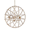 AVA WHITE GOLD METAL AND WHITE WOOD BEADED SIX BULB CHANDELIER