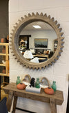Mercana Cog Mirror 36” Round Brown Wood Frame Mirror