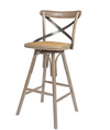 Cross Back Swivel Bar Stool - Wood, Rattan and Metal cross