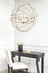 AVA WHITE GOLD METAL AND WHITE WOOD BEADED SIX BULB CHANDELIER