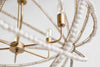 AVA WHITE GOLD METAL AND WHITE WOOD BEADED SIX BULB CHANDELIER