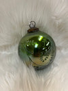Round Etched Mercury Glass Ball Ornament, Green Iridescent Finish