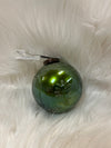 Round Etched Mercury Glass Ball Ornament, Green Iridescent Finish