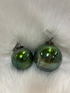 Round Etched Mercury Glass Ball Ornament, Green Iridescent Finish