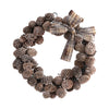 6" Round Dried Natural Pinecone Wreath with Plaid Bow and White Glitter